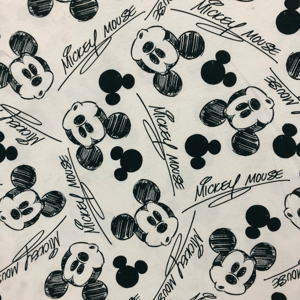 Disney Mickey Mouse All Over Print V Neck T Shirt‎ Women's 2X White Black